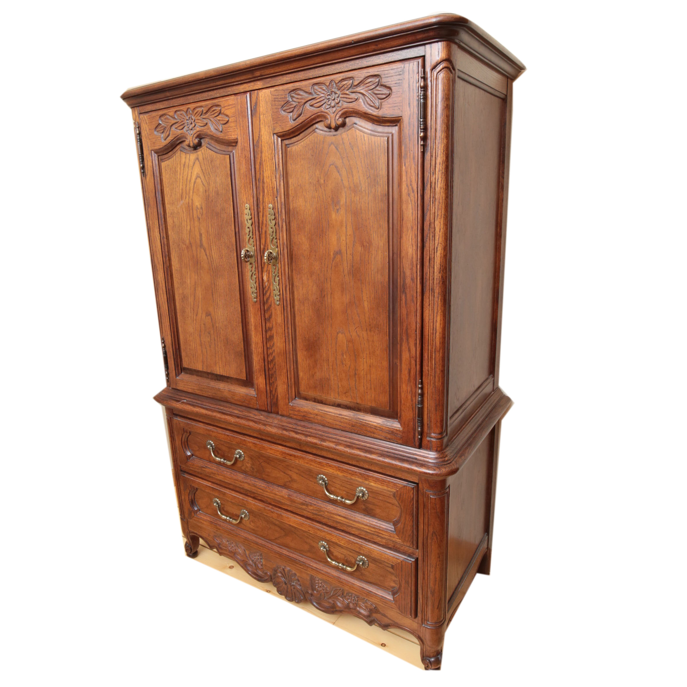 Vintage French Provincial Style Oak Armoire by Hickory Manufacturing Co